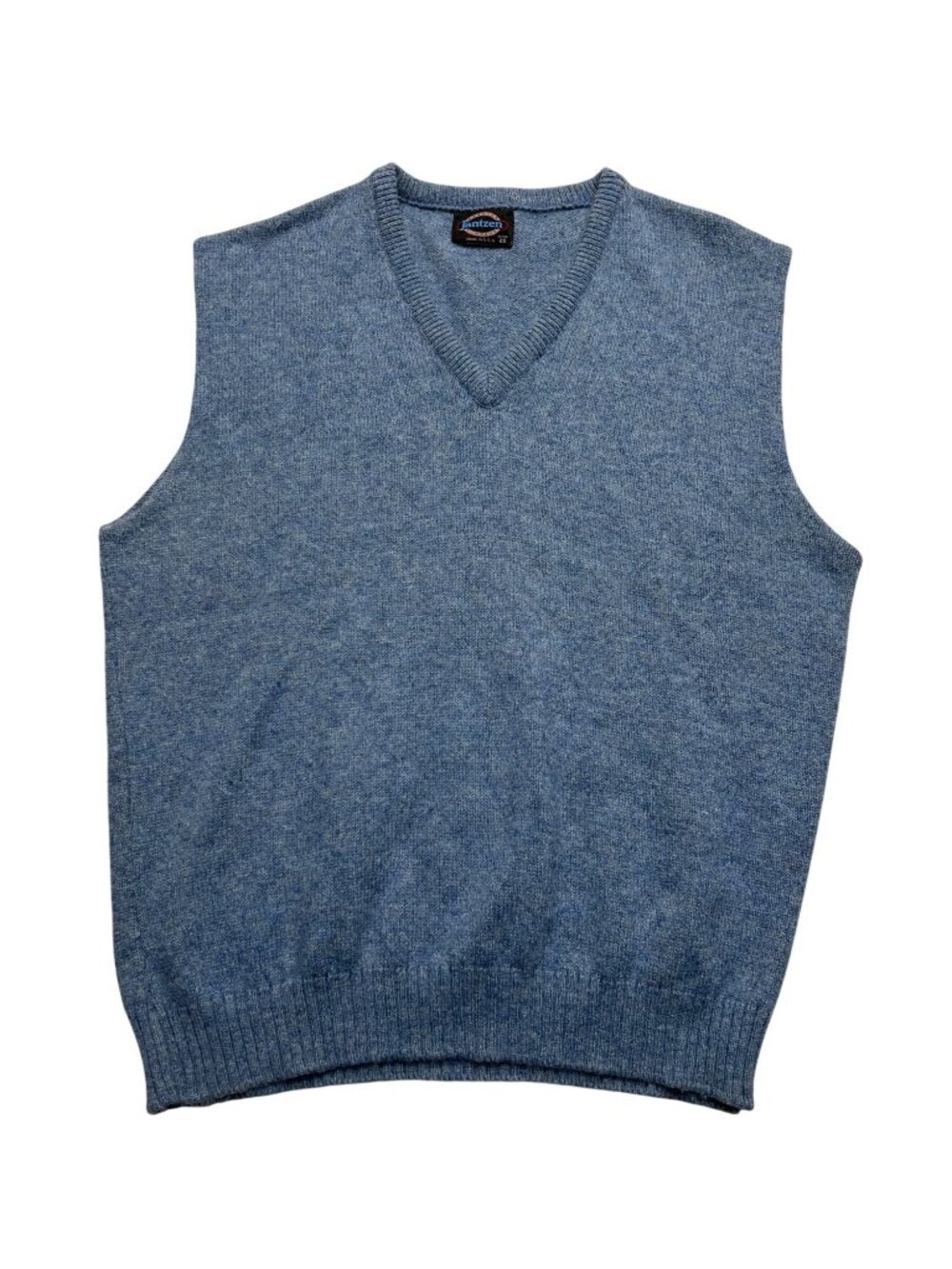 Vintage Jantzen Mens Blue Wool Sleeveless V-Neck Sweater Vest 2X Made USA Classi